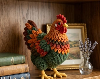 Realistyczny wzór na szydełkowego koguta amigurumi w formacie PDF do pobrania | Szydełkowana pluszowa zabawka w kształcie koguta | Kurczak w stylu Farmhouse Chubby