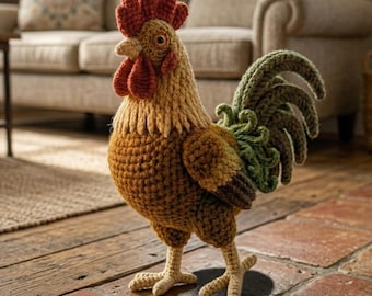 Realistyczny wzór na szydełkowego koguta | Amigurumi Hen, zabawka Chubby Chicken (pobierz PDF)