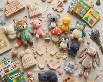 Amigurumi Baby Crochet Pattern PDF, Animal Toy & Baby Clothes Set, Hat Romper Garland Pattern, Instant Digital Download