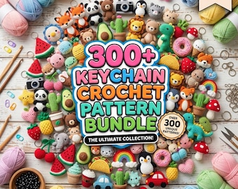 300+ Crochet Keychain Pattern Bundle Animal Food Nature Transport Amigurumi Patterns Mini Toy Collection Large Variety Set for Gifts