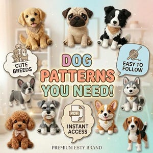 Crochet Dog Pattern Set, Cute Puppy Style Amigurumi Nursery Decor, DIY Toy Project Craft Fair Stock, PDF Digital Download Beginners