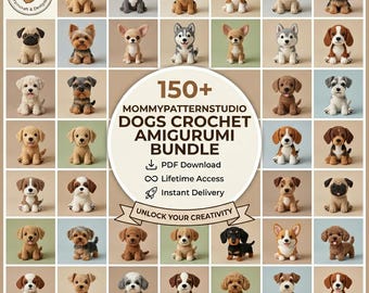150+ amigurumi dog patterns bundle for all breeds realistic crochet style custom pet loss memorial gifts easy to follow diy tutorial pack