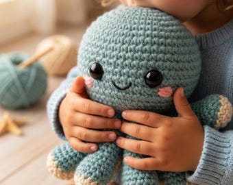 Crochet Octopus Pattern PDF | Plush Sea Animal Crochet Toy Tutorial, DIY Ocean Creature Doll, Crochet Home Decor | Baby shower Gift