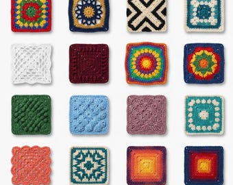 Modern Granny Square Motif Crochet Pattern Set, Floral Motifs for Cardigans Bags and Blankets, DIY PDF Pattern Craft Guide