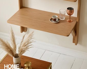 Wall Mounted Desk with Shelves | Minimalist Floating Desk | Scandinavian Small Space Workstation