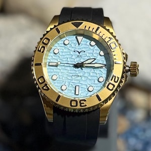 Gold Dive Watch: Hampton Collection, Wave Dial, Silicone Band