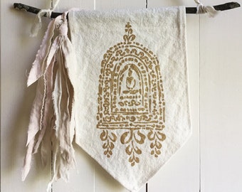 Altar Wall Hanging. Natural Wall Hanging. Textile Art. Peaceful Art. Screenprint Wall Hanging. Buddha Print. Textile Art. Hand Printed