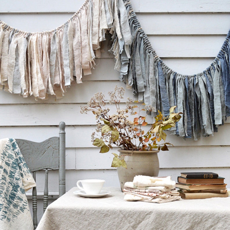 hand dyed torn cotton garland banner by Talufane