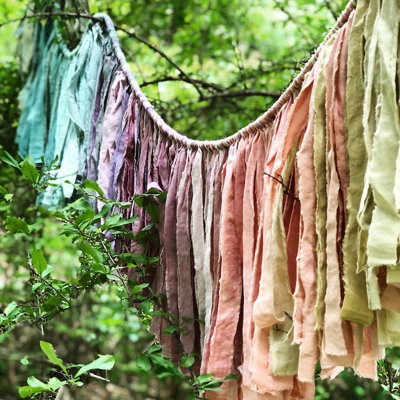Fable Hand Dyed Fabric Garland. Natural Home. Engagement Party Garland. Wedding Decorations. Wedding Banner. Nursery Wall Art. Textile Art. image 1