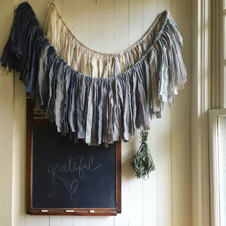 hand dyed torn cotton garland banner by Talufane