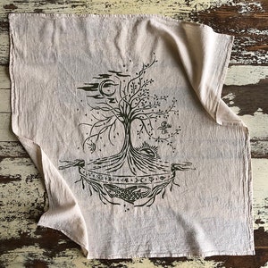 Tree of Life printed cotton towel by Phoebe Stout for Talufane