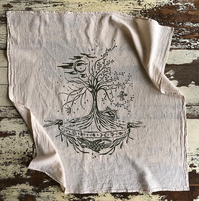 Tree of Life printed cotton towel by Phoebe Stout for Talufane