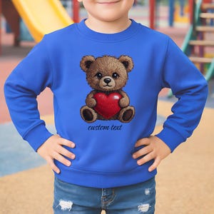 Custom toddler sweatshirt, Personalized Name Baby Pullover, Faux patchwork teddy bear Crewneck