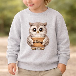Personalized toddler sweatshirt, Custom Kids Crewneck, Baby Name Pullover, Gift for owl lovers