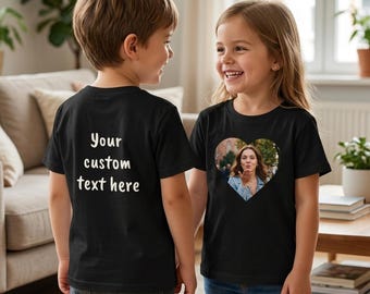 Camiseta infantil personalizada con foto en forma de corazón, texto personalizado en la espalda, camiseta para bebé, conjunto a juego para niño pequeño, regalo para el mejor amigo/a