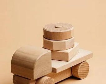 Wooden Truck With Shape Sorter Trailer Montessori Toy For Kids