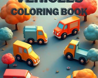 Libro para colorear de vehículos imprimible para niños / Autos y camiones