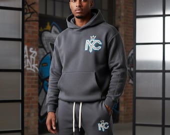 Heren trainingspak van katoenen fleece – New York streetwear logo joggingpak, premium winter hoodie & joggingbroek, urban Europese stijl