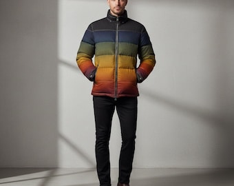 Handgemaakte, veelkleurige gewatteerde herenjas | Premium gewatteerde winterjas | Warme, lichtgewicht streetwearjas