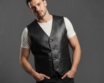 Premium zwart leren herenvest | Slim fit vest van echt leer | Modern biker- en streetwearvest