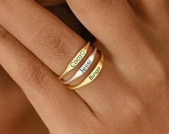 Anel fino personalizado com nome, anel delicado com nome gravado, anel empilhável, anel minimalista personalizado, anel com mensagem, anel para mães, anel feminino, presente para ela