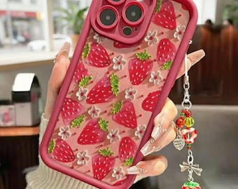 iPhone-hoesje Strawberry Painting, beschermende telefoonhoes met bloemen