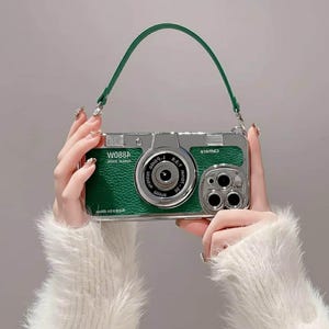 Japan Koreaanse 3D luxe camera + draagriem paar cadeau hoesje voor iphone 15 12 14 Pro Max 11 13 16 17 lederen patroon beschermhoes: