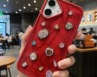 iPhone-hoesje met glitterhart en strassteentjes, beschermhoes met juwelen