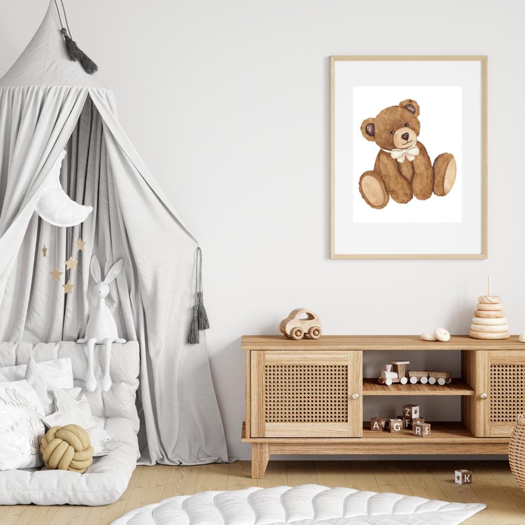 Watercolor Bear Nursery Wall Art | Woodland Kids Room Decor | Printable ...