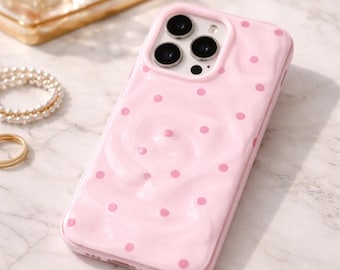 Cute Love Polka Dot iPhone Case, Textured Soft Silicone Shockproof Cover for iPhone
