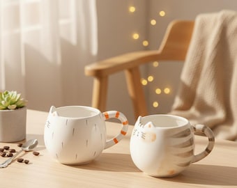 Adorable Cat Mug 13oz Ceramic Coffee Cup Animal Shape Cute Tea Cup Gift for Cat Lovers