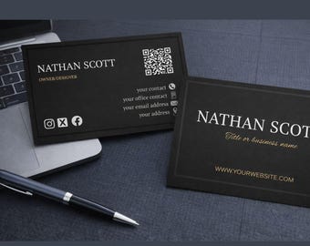 Luxury Black Minimalist Business Card Template | Editable Digital Card | Modern Professional Card Design