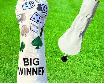 Juego de fundas para palos de golf Big Winner Poker Dice / Fundas de 4 piezas para driver, fairway, híbrido y putter / Accesorios de golf inspirados en casinos