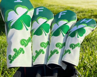 Juego de fundas para palos de golf Lucky Day Four Leaf Clover Driver Fairway Hybrid Fundas Regalo de golf para el Día de San Patricio Regalo de golf para hombres
