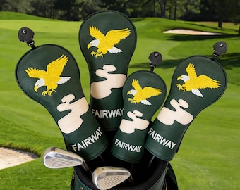 Juego de fundas para palos de golf Eagle Golf, color verde, con bordados, para driver, madera de calle e híbridos. Accesorio de golf, regalo elegante. Fundas protectoras para palos de golf.