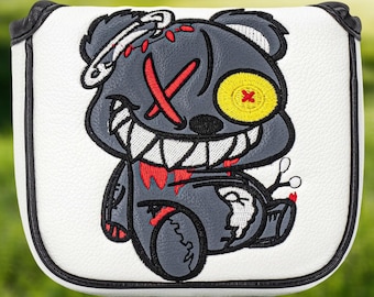 Funda para putter de golf Big Crazy Zombie Bear, funda bordada para putter tipo mazo, regalo de golf genial para hombres