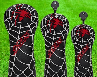 Juego de fundas para palos de golf con diseño de telaraña / Fundas para driver, fairway e híbrido con bordado de araña roja / Accesorio de golf con diseño de araña