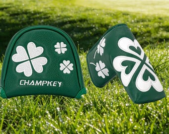 Juego de fundas para hierros de golf Lucky Clover. Fundas bordadas con trébol de cuatro hojas. Compatibles con hierros del 4 al PW, AW, SW, X.
