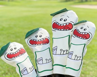 Fundas de cabeza de monstruo para bolsa de golf divertidas / Juego completo (Driver, Fairway, Híbrido) / Diseño de dibujos animados novedoso / Regalo de golf único para él