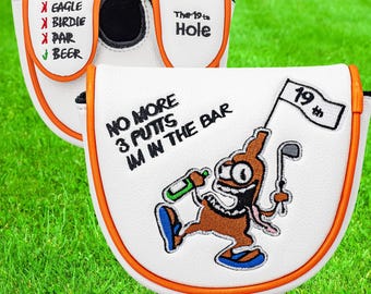 No más putts de 3, estoy en el bar - Funda para putter de golf tipo mazo / Funda divertida para cabeza de palo de golf del hoyo 19 con cierre magnético