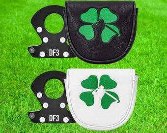 Funda para putter de golf con trébol de cuatro hojas de la suerte / Funda bordada para putter tipo mazo / Cierre magnético