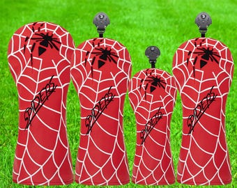 Juego de fundas para palos de golf con temática de arañas / Fundas de telaraña para palos de golf / Regalo único para golfistas y aficionados a las arañas