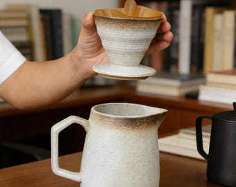 Juego de cafetera de cerámica estilo vintage, hecha a mano con gres, regalo ideal para amantes del café.