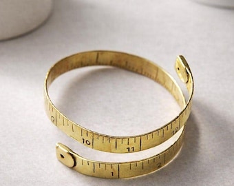 Raw Brass Ruler cuff Bracelet, Adjustable Brass Wrap Bangle, Unique Gift for Architects, Knitters & Teachers gift, Minimalist Boho Jewelry