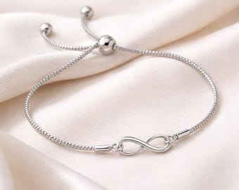 Silver Infinity Bracelet cuff, Adjustable Boho Bracelet for Women, Dainty Friendship Gift, Minimalist Symbol Jewelry, Eternal Love Bracelet
