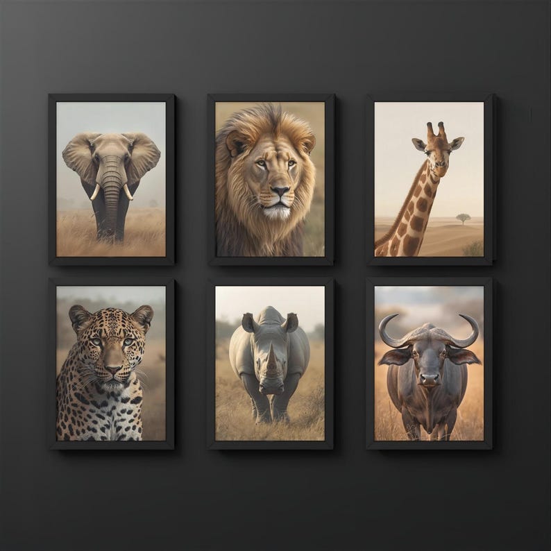 Big Five African Animal Prints Set, Safari Nursery Decor (digital ...