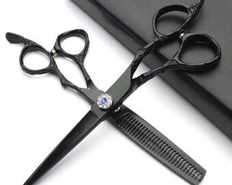 Rechtshänder Japanische professionelle Friseurschere Friseursalon haarschneiden Effilierschere Schwarz Set 6 ”japanischer Stahl 440c