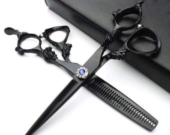 6-Zoll-Rechtshänder Schwarze Japanische professionelle Friseurschere Friseurschere und Effilierschere Set