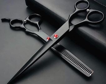 Rechtshänder Friseurscheren-Set aus japanischem Stahl, 6-Zoll-Schwarze Salonschere