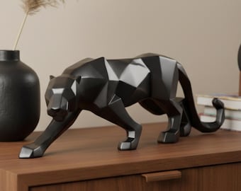 Black Panther Statue Geometric Design Modern Aesthetic Home Accent Shelf Display Abstract Art Animal Figure Minimalist Decoration Console